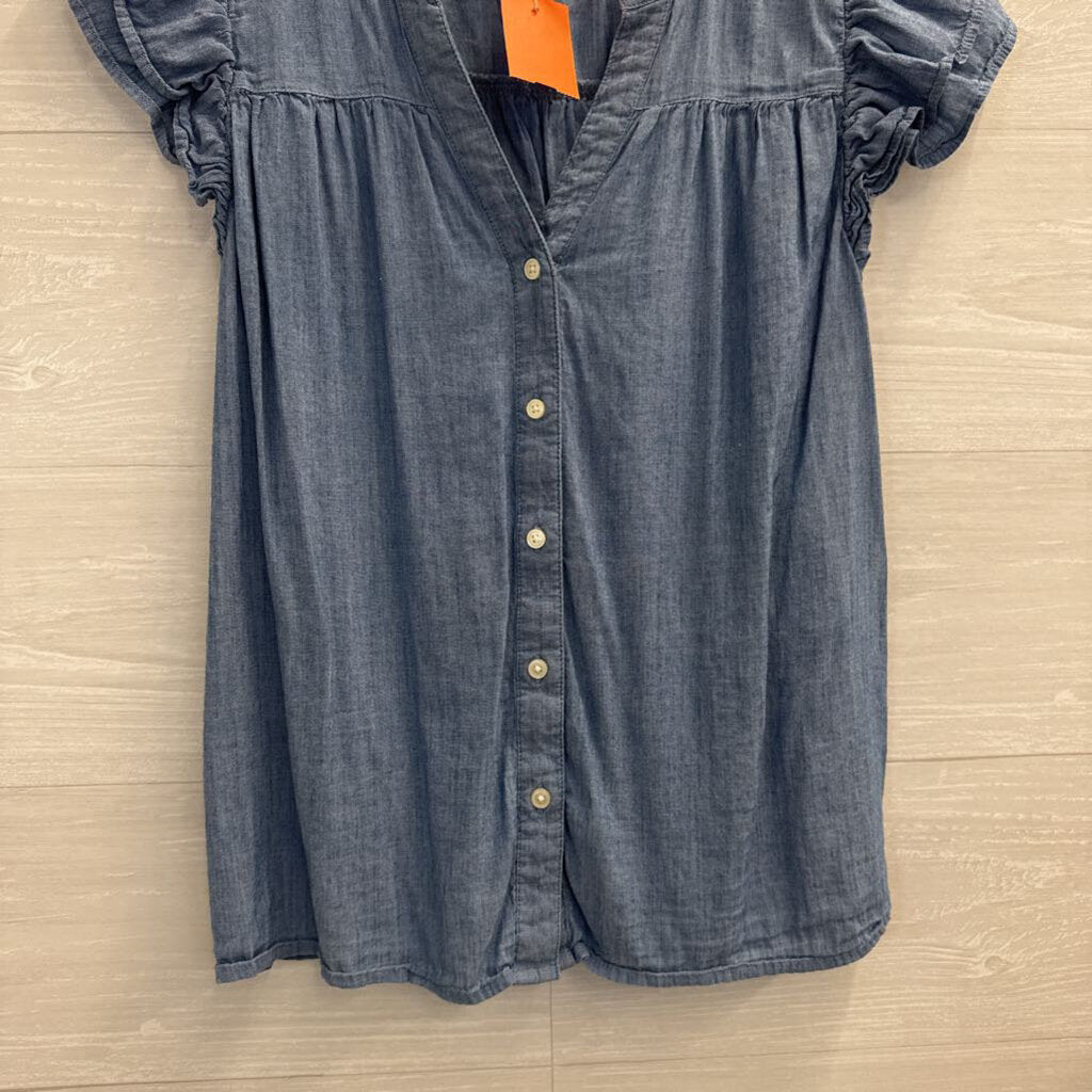 Loft Blue Chambray Short Sleeve Button Front Top Small