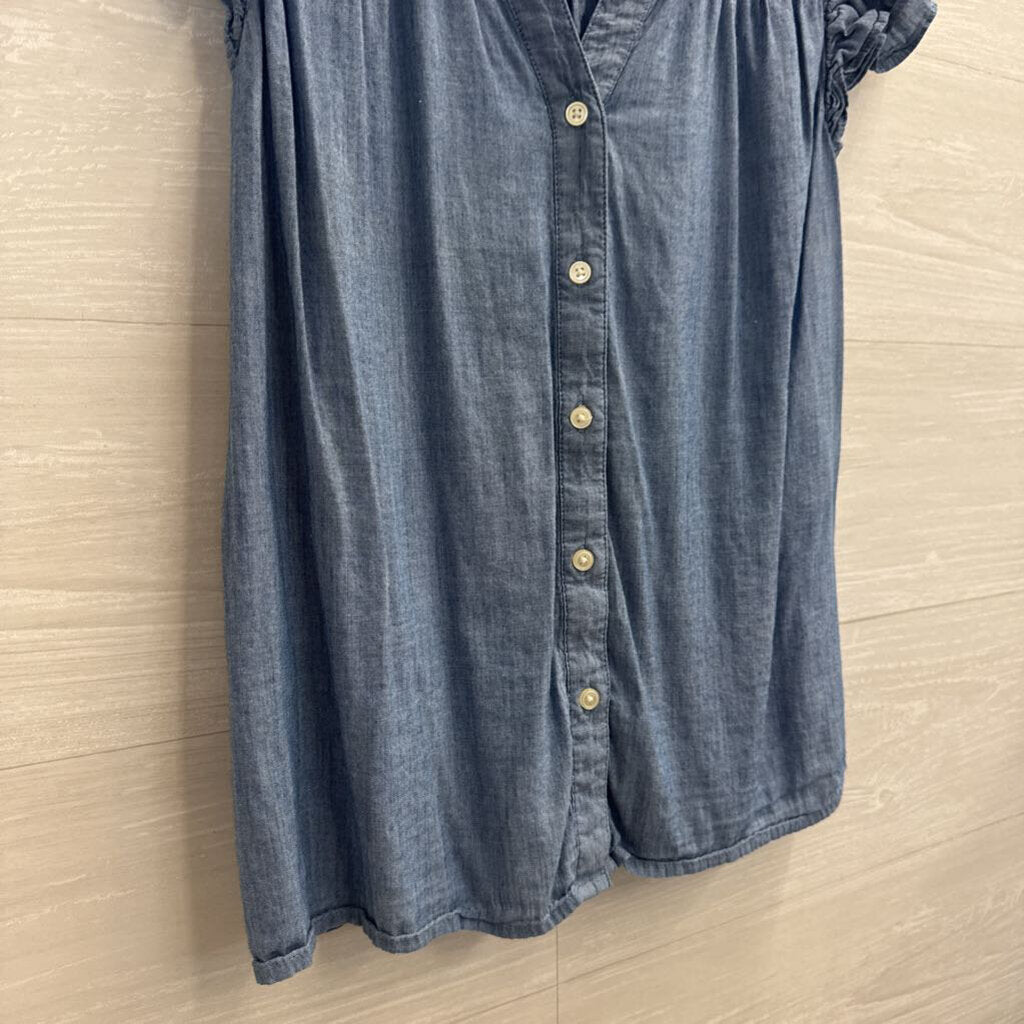 Loft Blue Chambray Short Sleeve Button Front Top Small