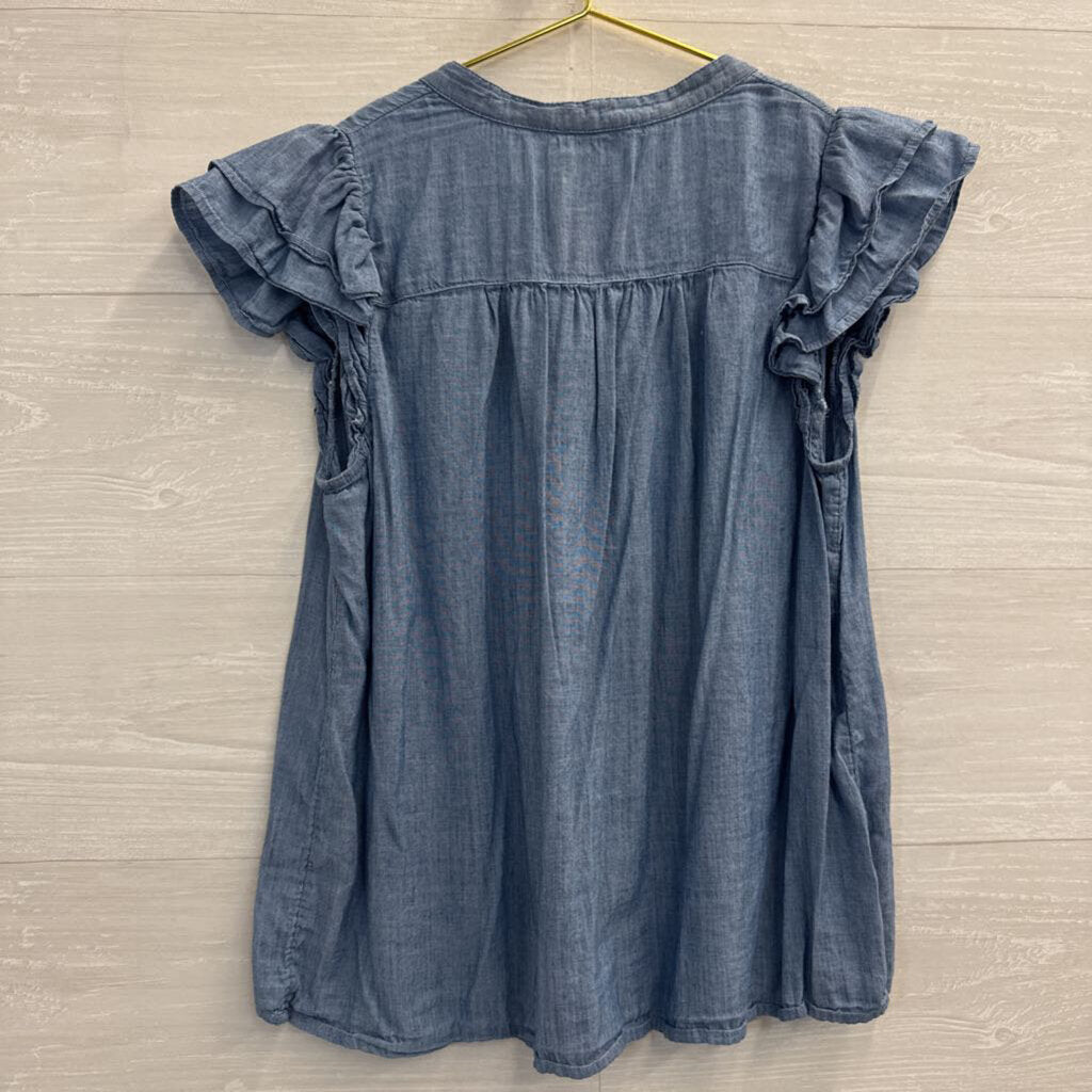 Loft Blue Chambray Short Sleeve Button Front Top Small