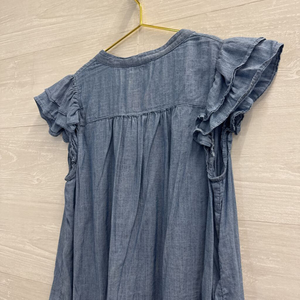 Loft Blue Chambray Short Sleeve Button Front Top Small