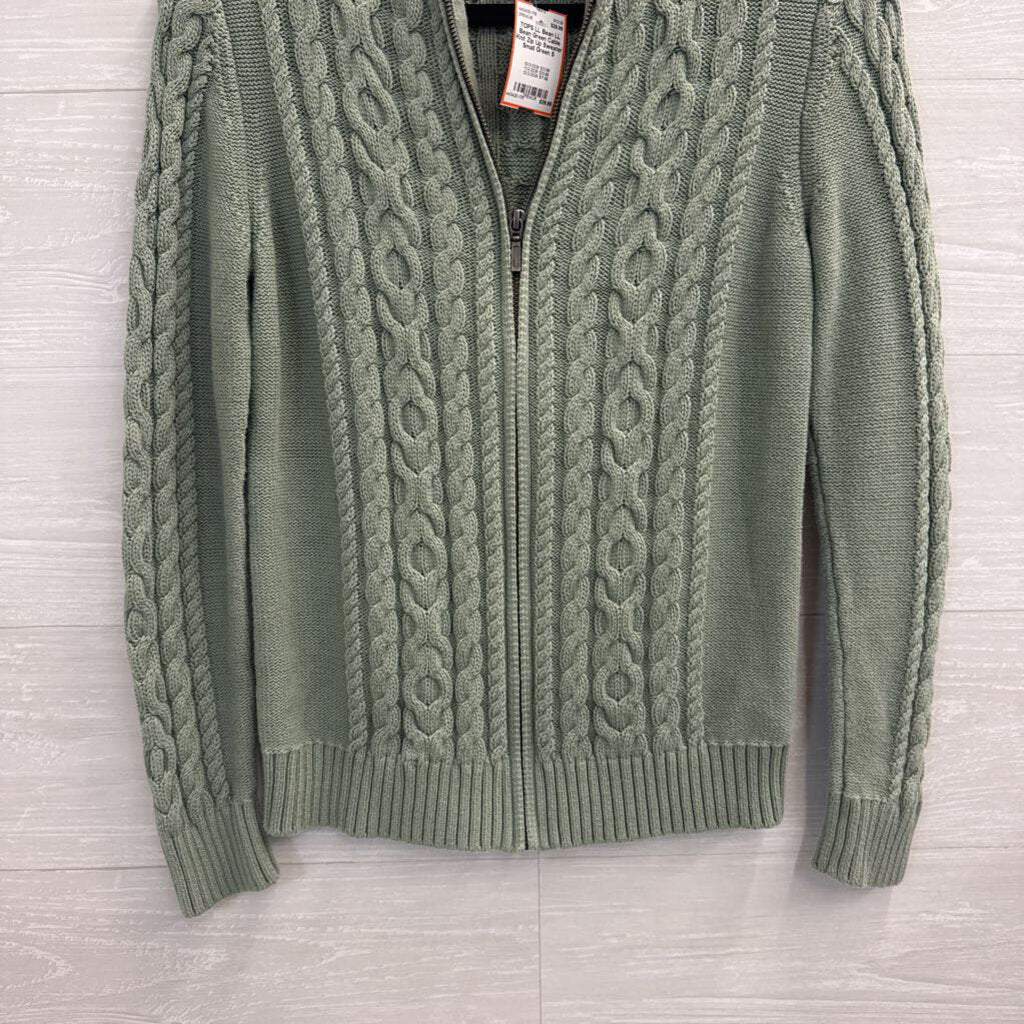 LL Bean Green Cable Knit Zip Up Sweater Small