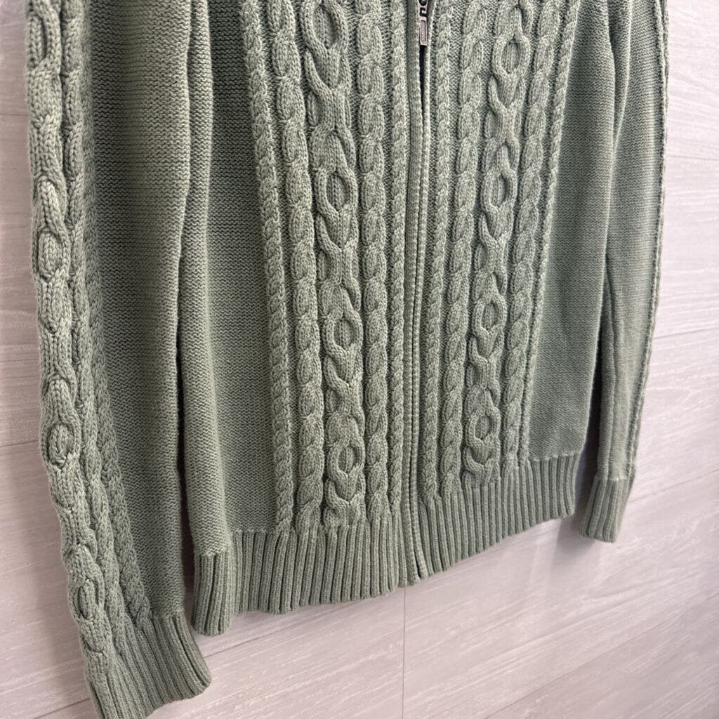LL Bean Green Cable Knit Zip Up Sweater Small