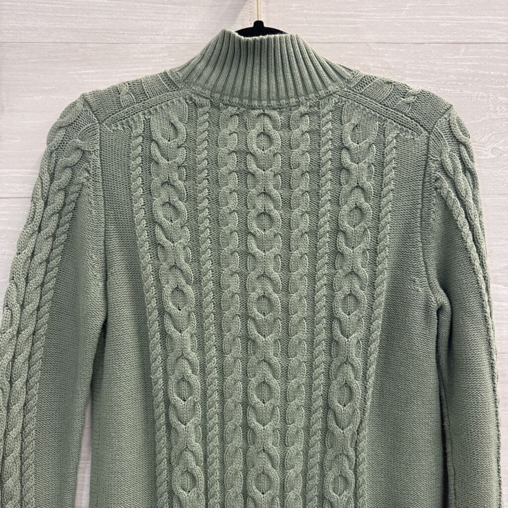 LL Bean Green Cable Knit Zip Up Sweater Small