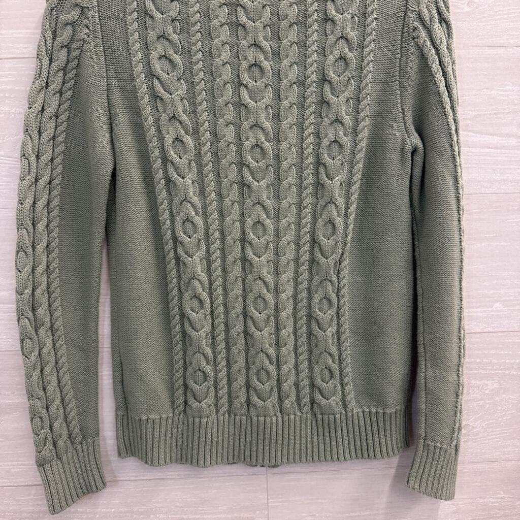 LL Bean Green Cable Knit Zip Up Sweater Small