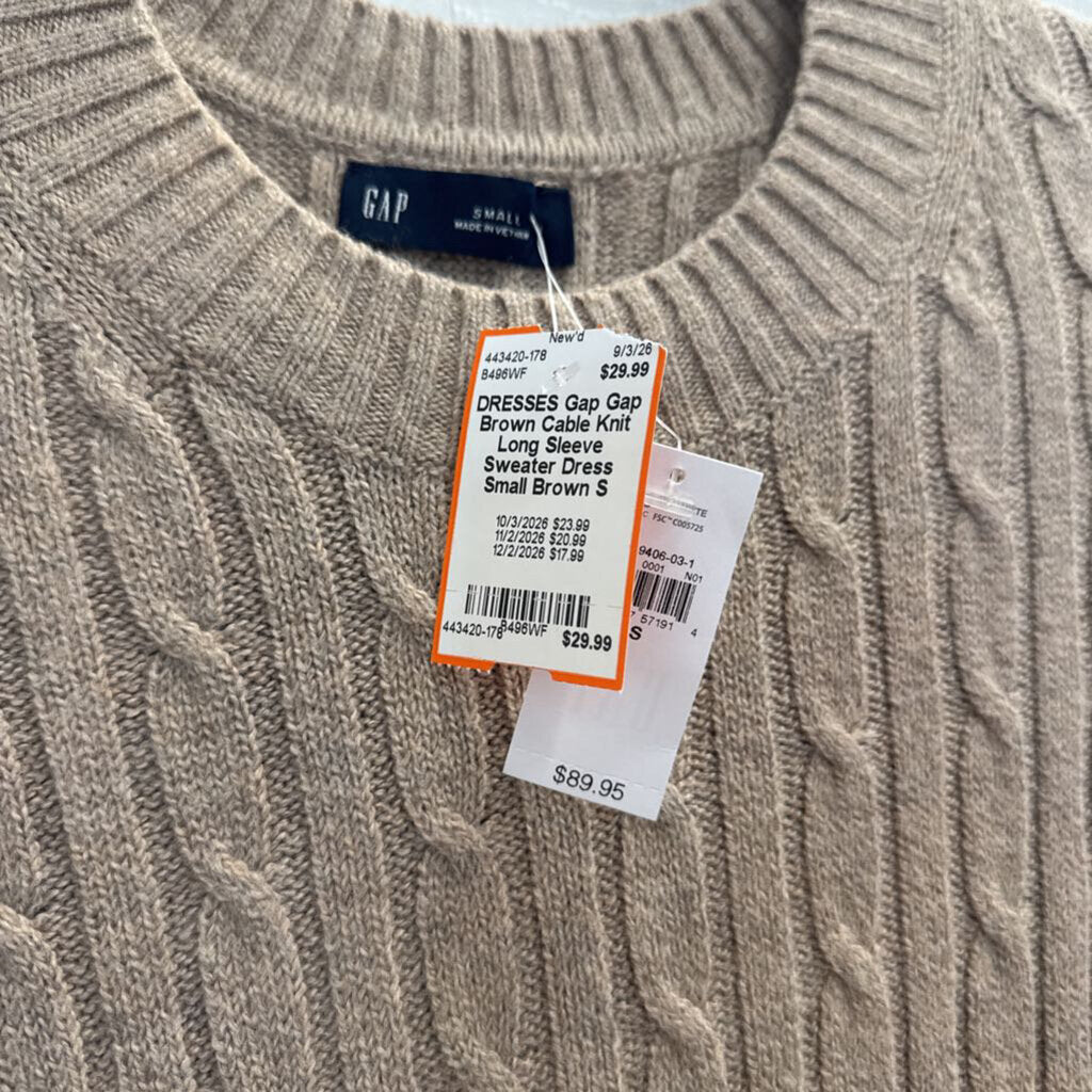 Gap Brown Cable Knit Long Sleeve Sweater Dress Small