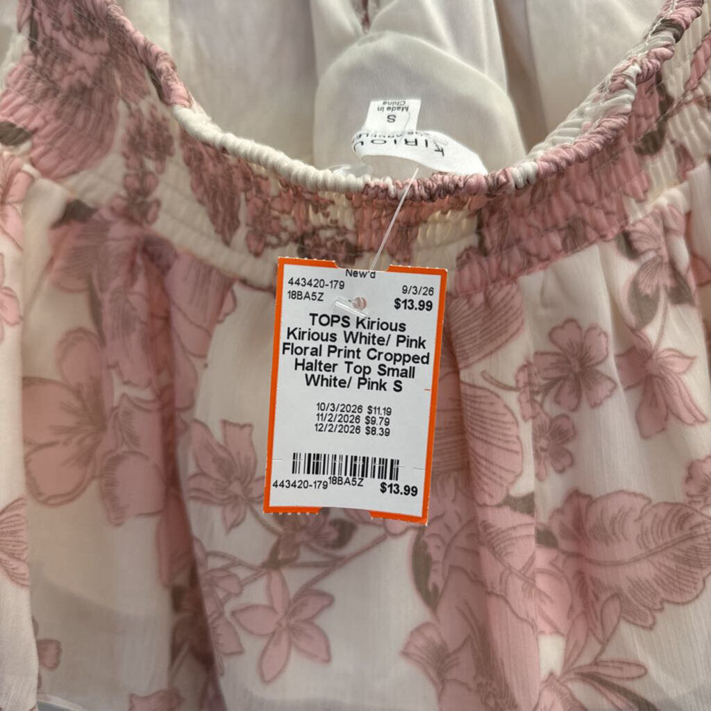 Kirious White/ Pink Floral Print Cropped Halter Top Small