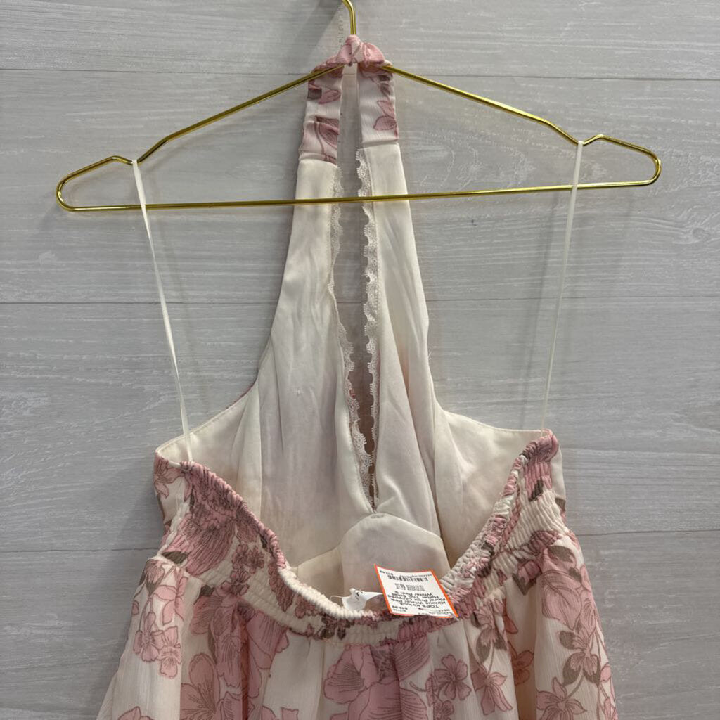Kirious White/ Pink Floral Print Cropped Halter Top Small