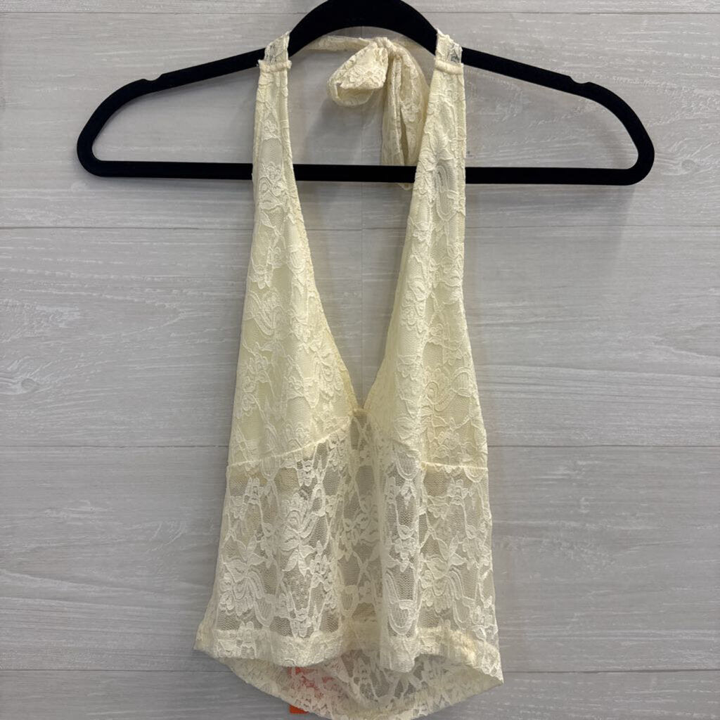 Cream Lace Cropped Halter Top Small