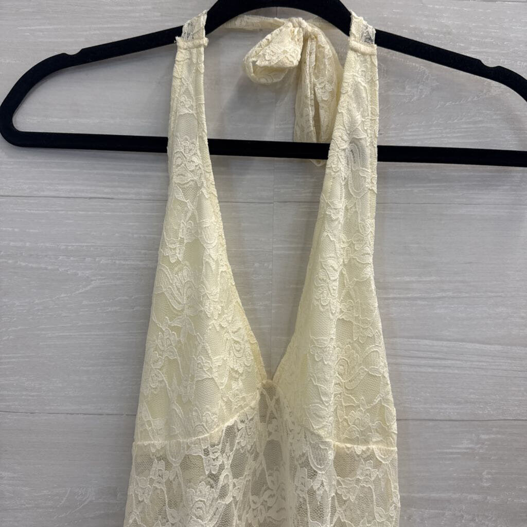 Cream Lace Cropped Halter Top Small