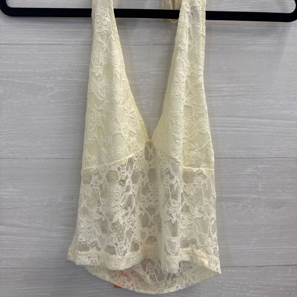 Cream Lace Cropped Halter Top Small