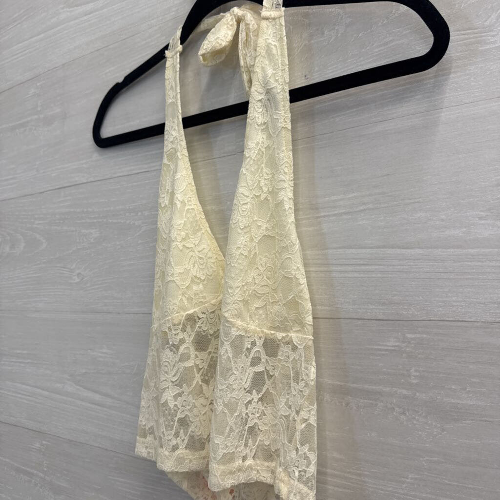 Cream Lace Cropped Halter Top Small