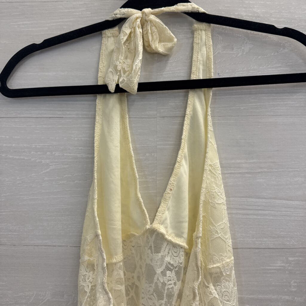 Cream Lace Cropped Halter Top Small