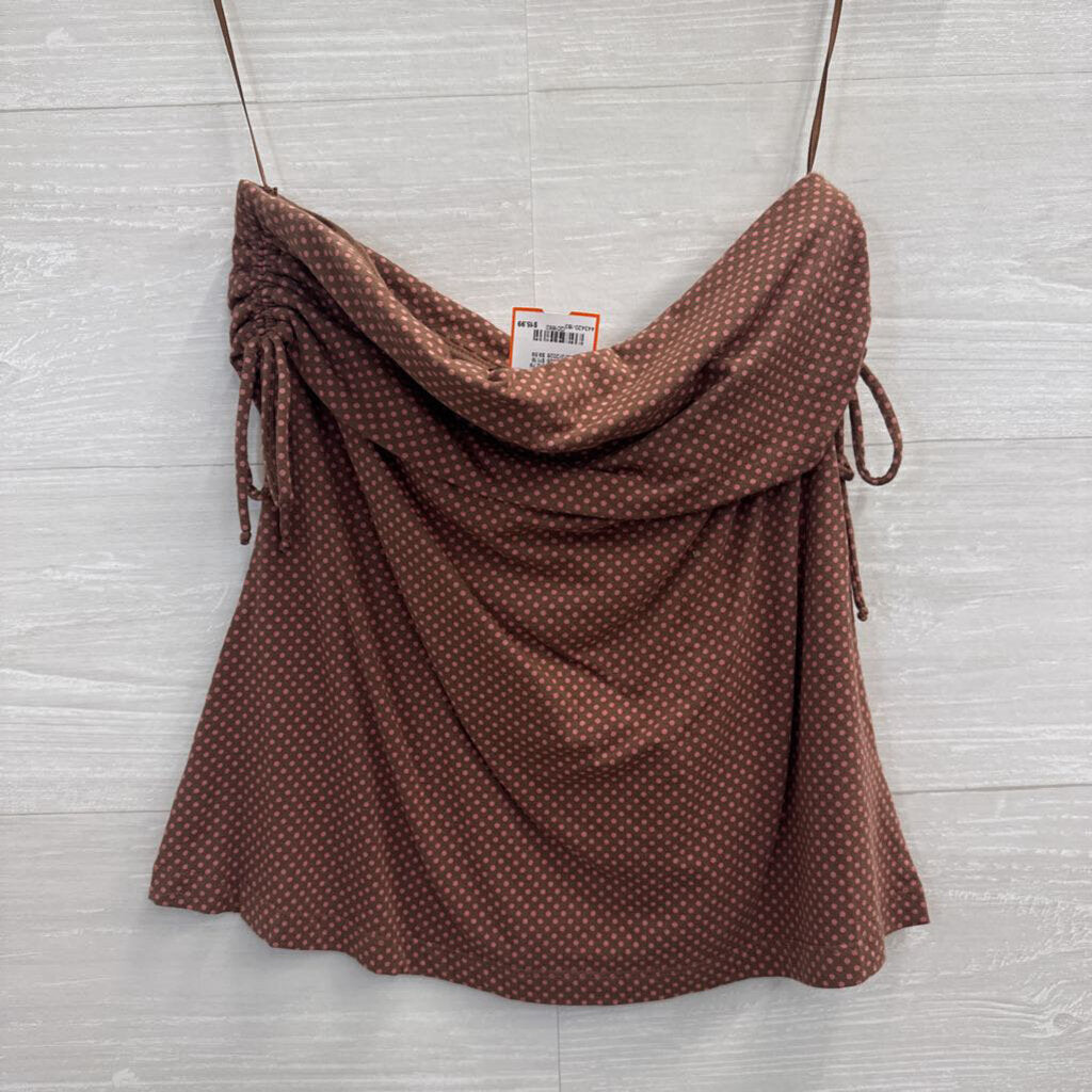 The Limited Brown/ Pink Polka Dot Strapless Top Small