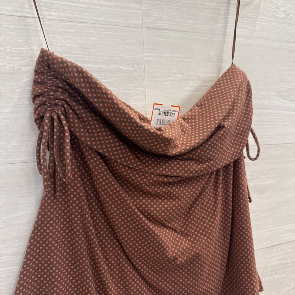 The Limited Brown/ Pink Polka Dot Strapless Top Small