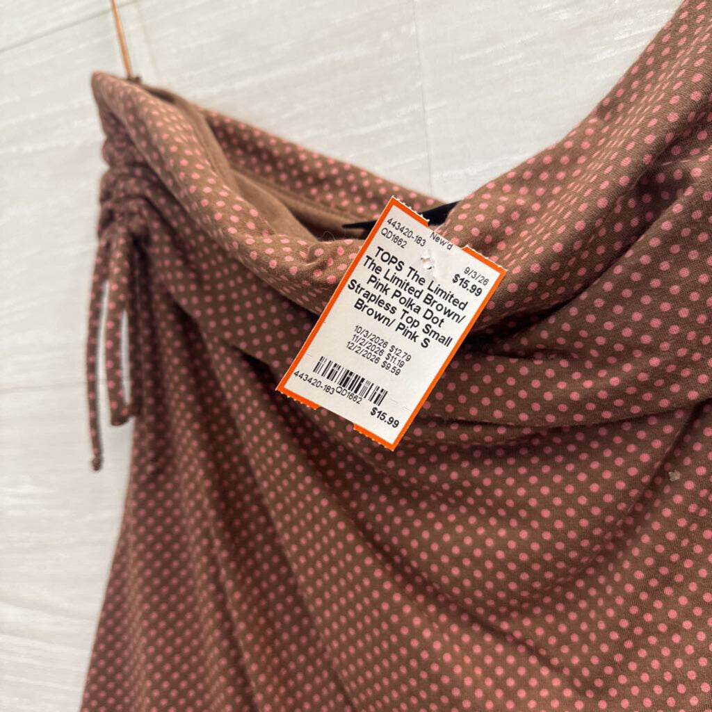 The Limited Brown/ Pink Polka Dot Strapless Top Small