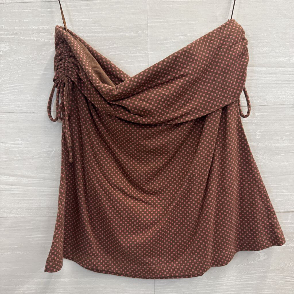 The Limited Brown/ Pink Polka Dot Strapless Top Small