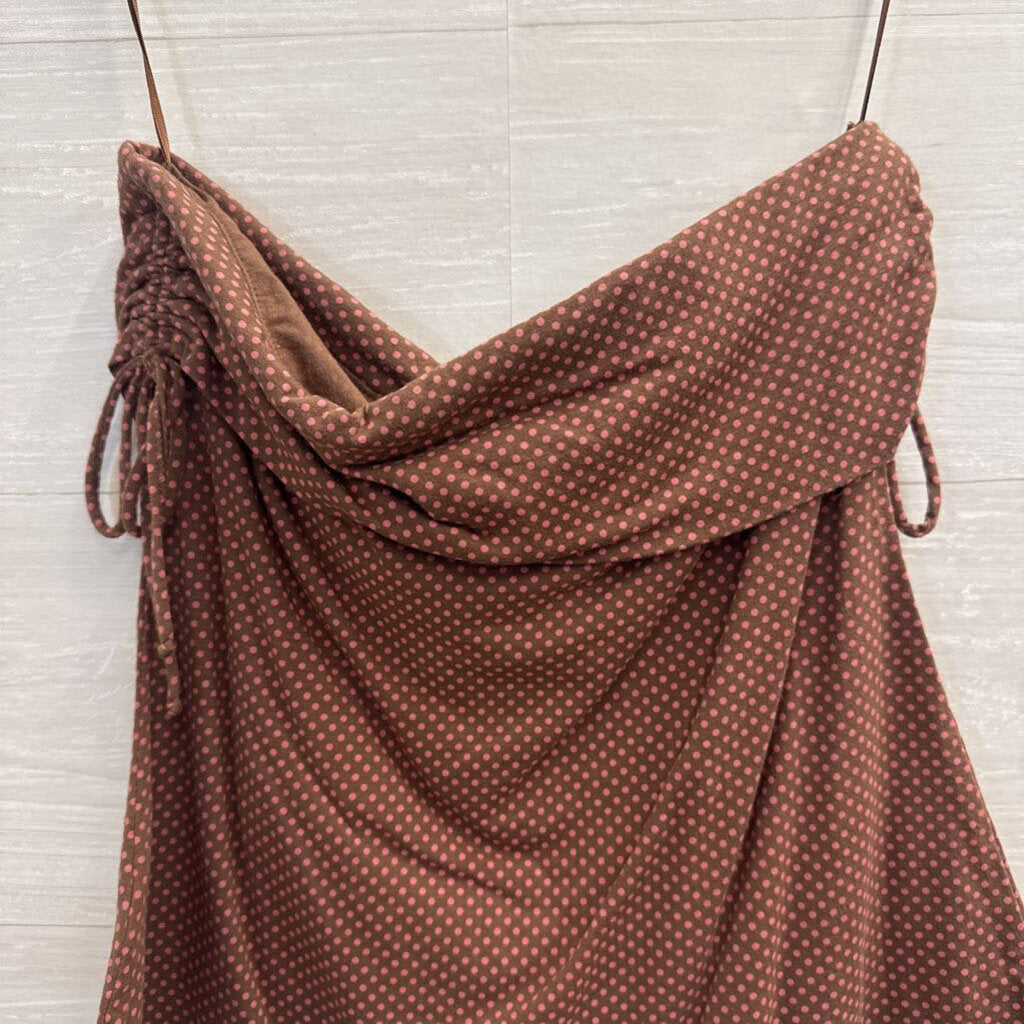 The Limited Brown/ Pink Polka Dot Strapless Top Small