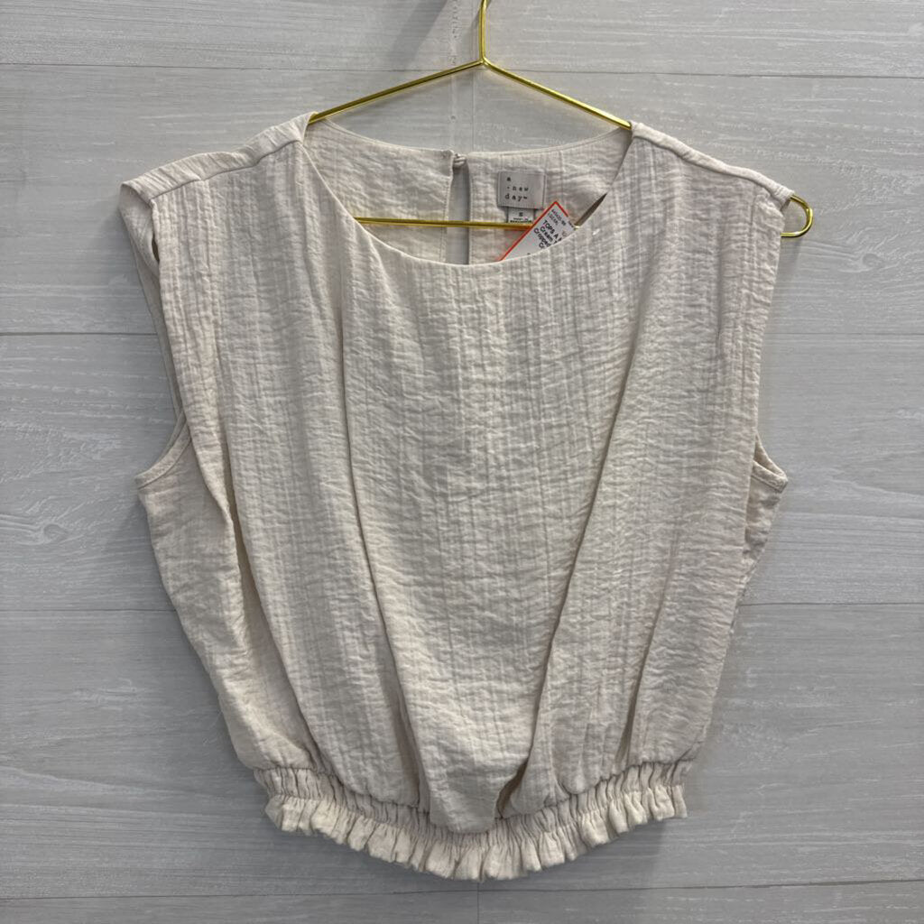 Cream Textured Cropped Top Small