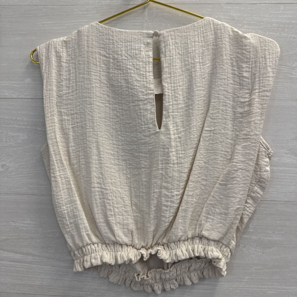 Cream Textured Cropped Top Small