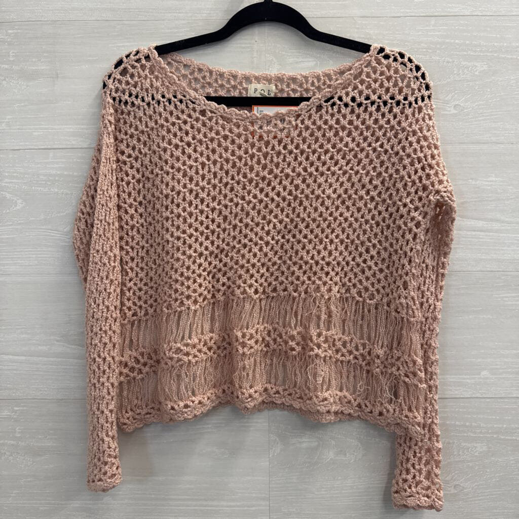 POL Pink Open Knit Cropped Long Sleeve Top Small
