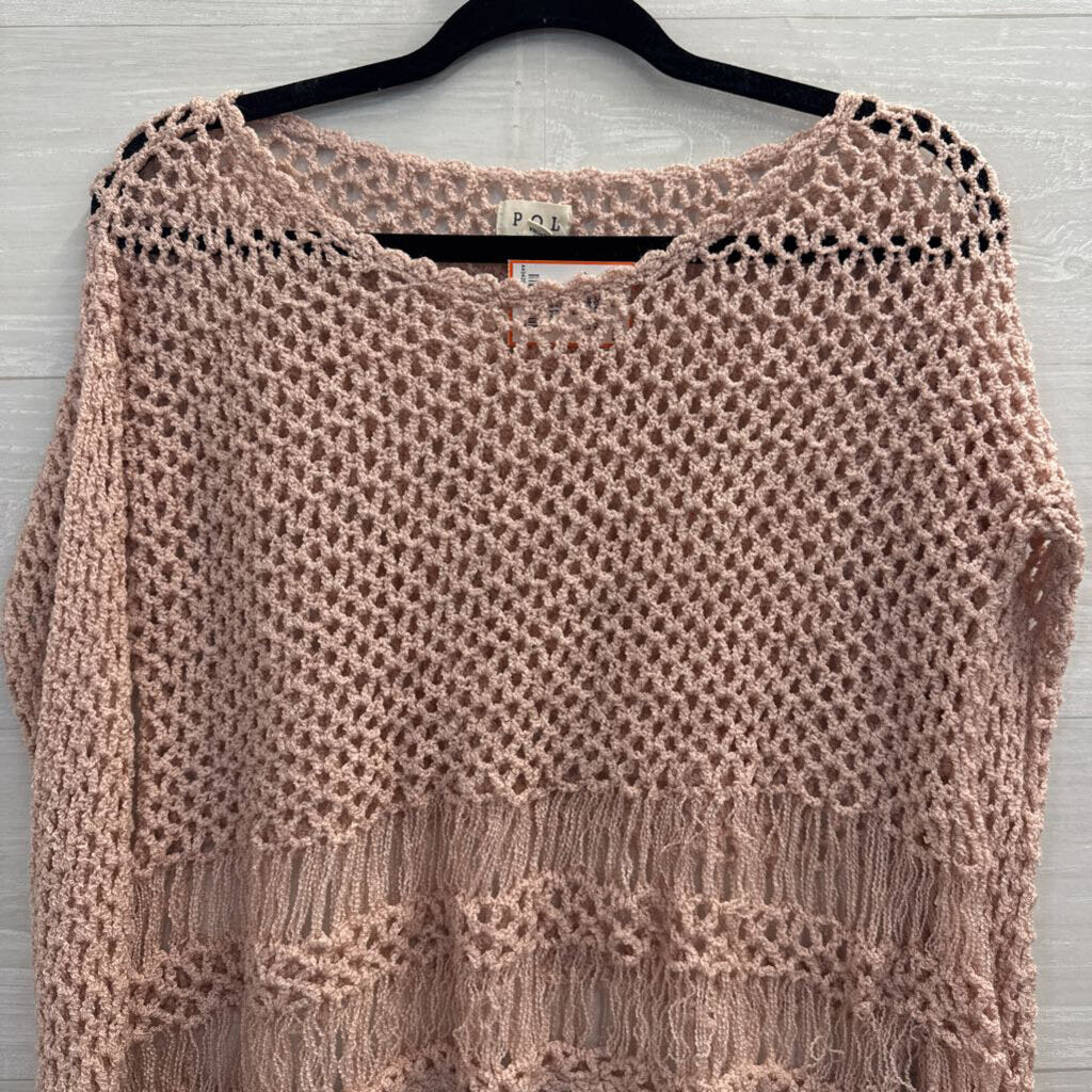 POL Pink Open Knit Cropped Long Sleeve Top Small