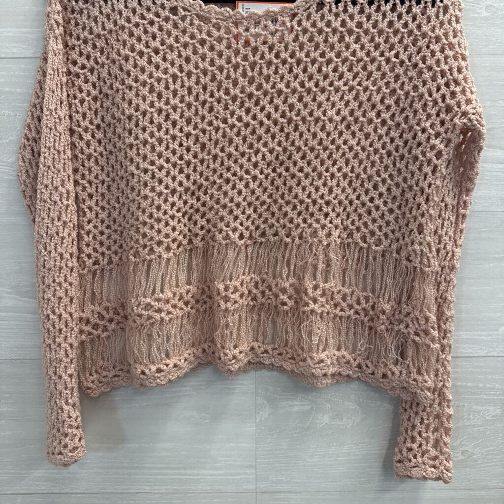 POL Pink Open Knit Cropped Long Sleeve Top Small