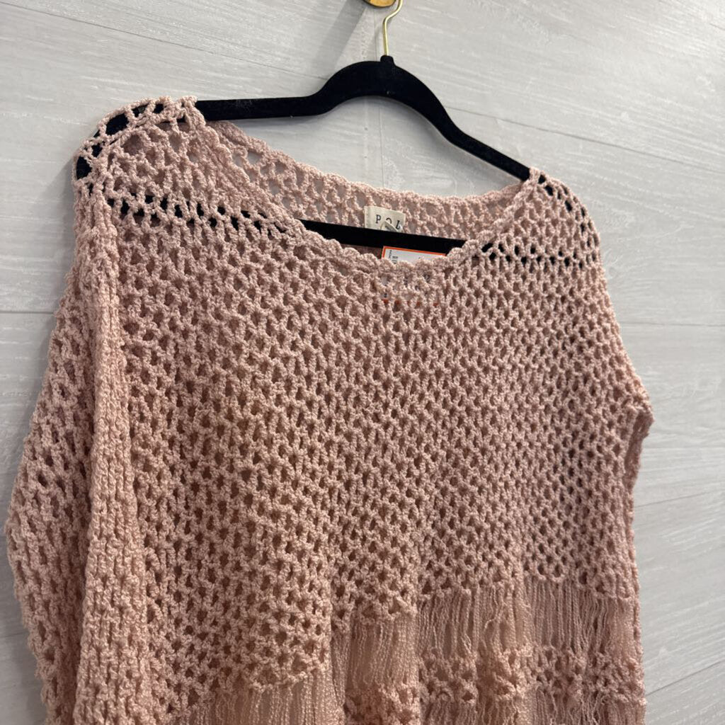 POL Pink Open Knit Cropped Long Sleeve Top Small