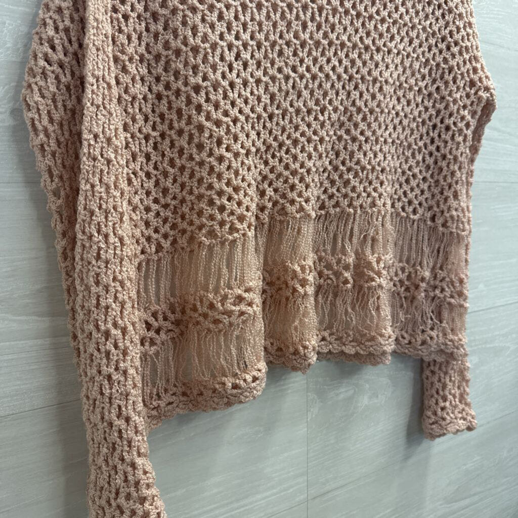 POL Pink Open Knit Cropped Long Sleeve Top Small