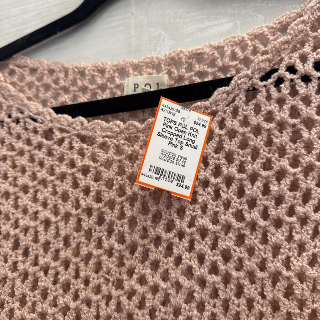 POL Pink Open Knit Cropped Long Sleeve Top Small