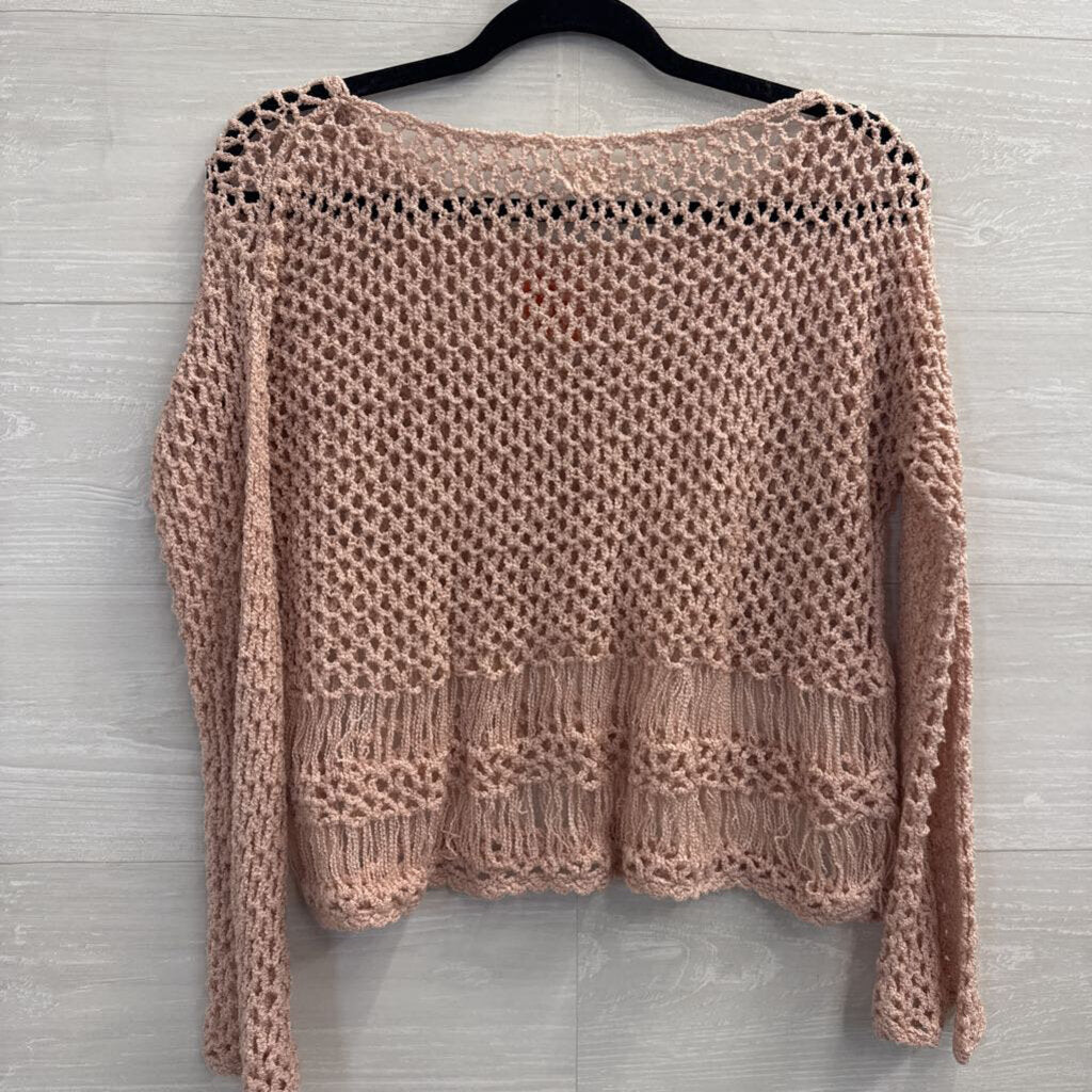 POL Pink Open Knit Cropped Long Sleeve Top Small