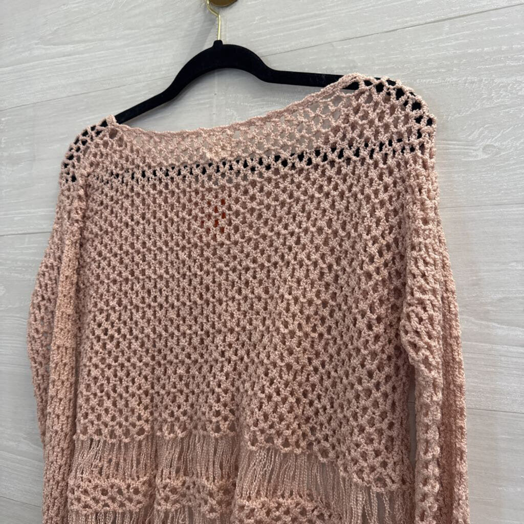 POL Pink Open Knit Cropped Long Sleeve Top Small