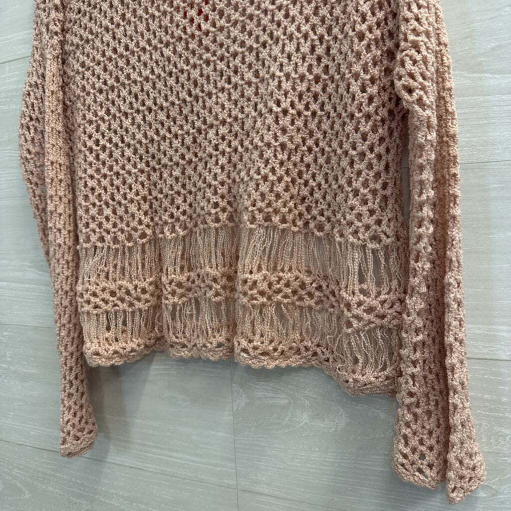 POL Pink Open Knit Cropped Long Sleeve Top Small