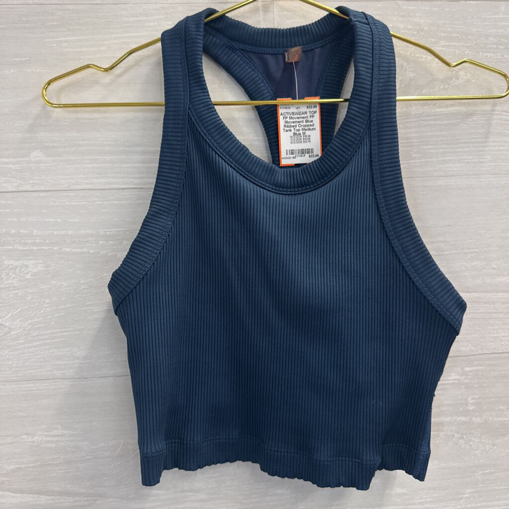 FP Movement Blue Ribbed Cropped Tank Top Medium