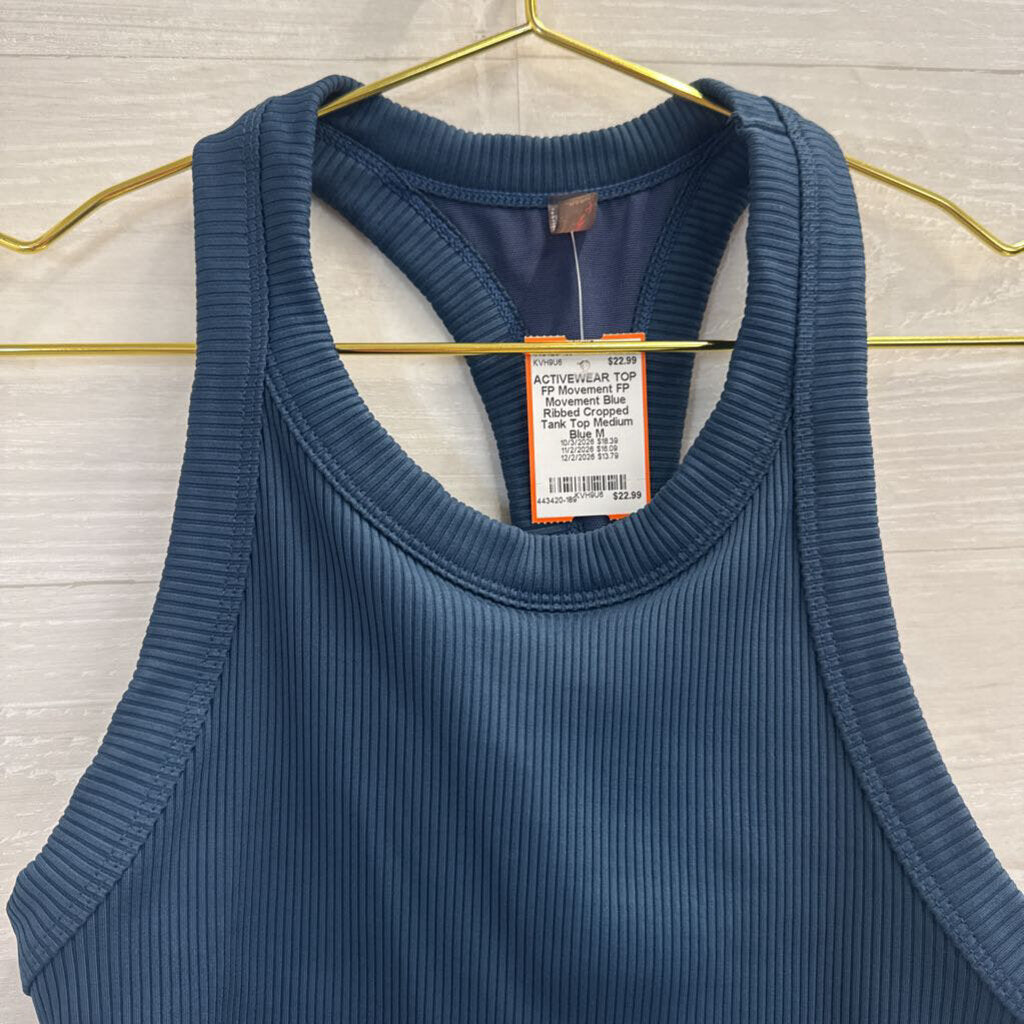 FP Movement Blue Ribbed Cropped Tank Top Medium