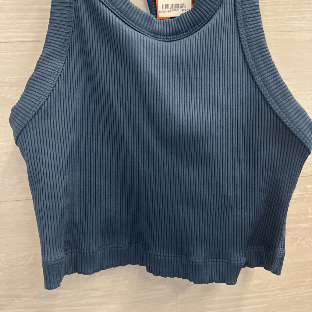 FP Movement Blue Ribbed Cropped Tank Top Medium