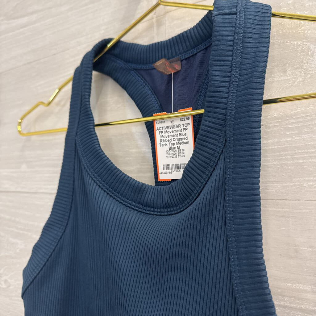FP Movement Blue Ribbed Cropped Tank Top Medium