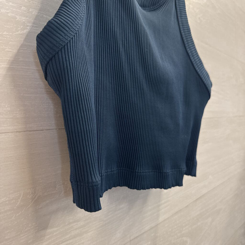FP Movement Blue Ribbed Cropped Tank Top Medium