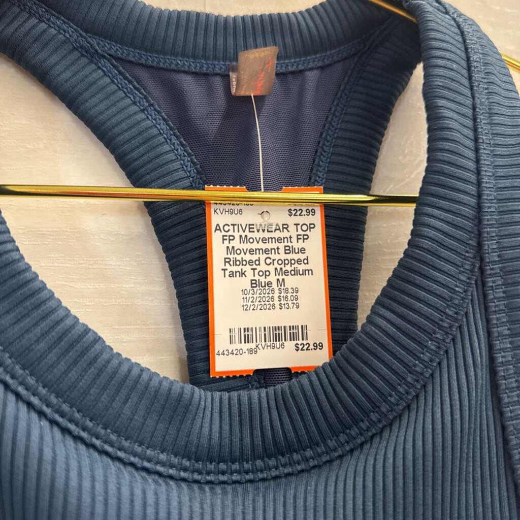 FP Movement Blue Ribbed Cropped Tank Top Medium