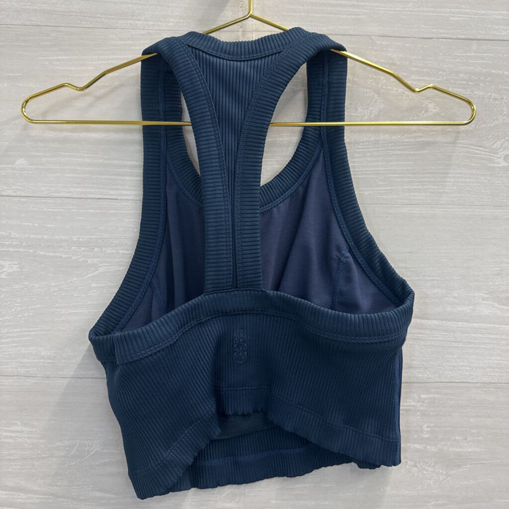 FP Movement Blue Ribbed Cropped Tank Top Medium