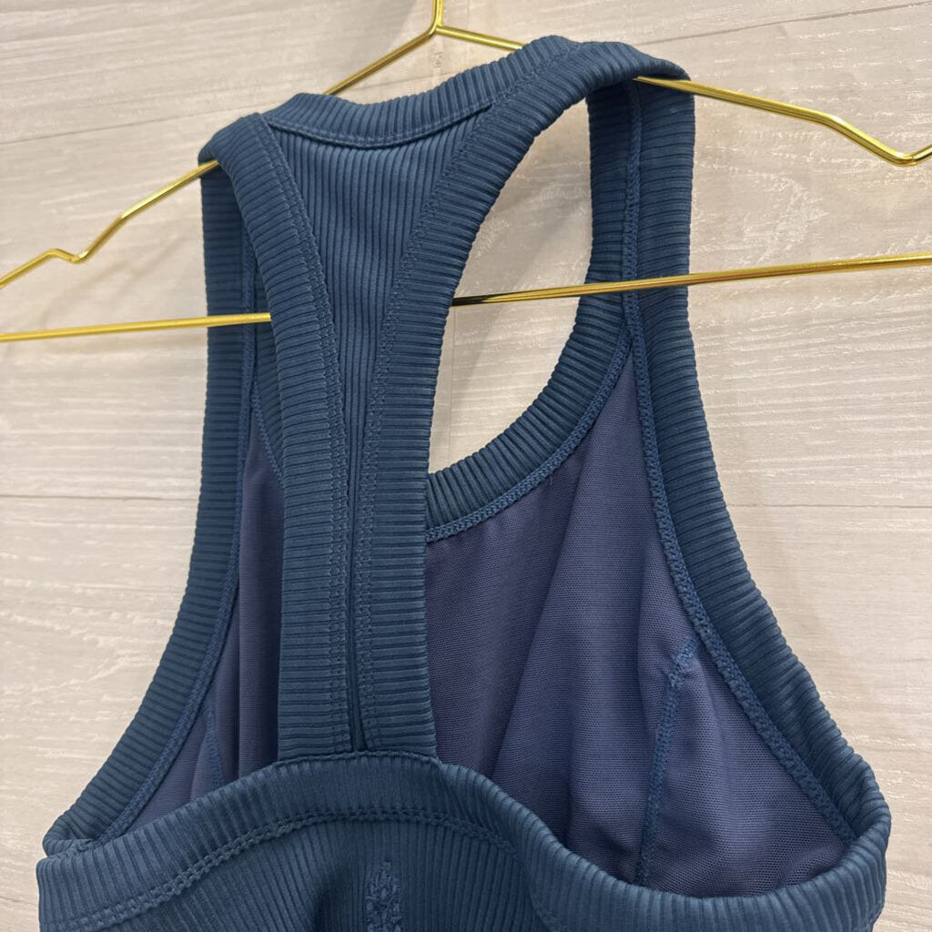 FP Movement Blue Ribbed Cropped Tank Top Medium