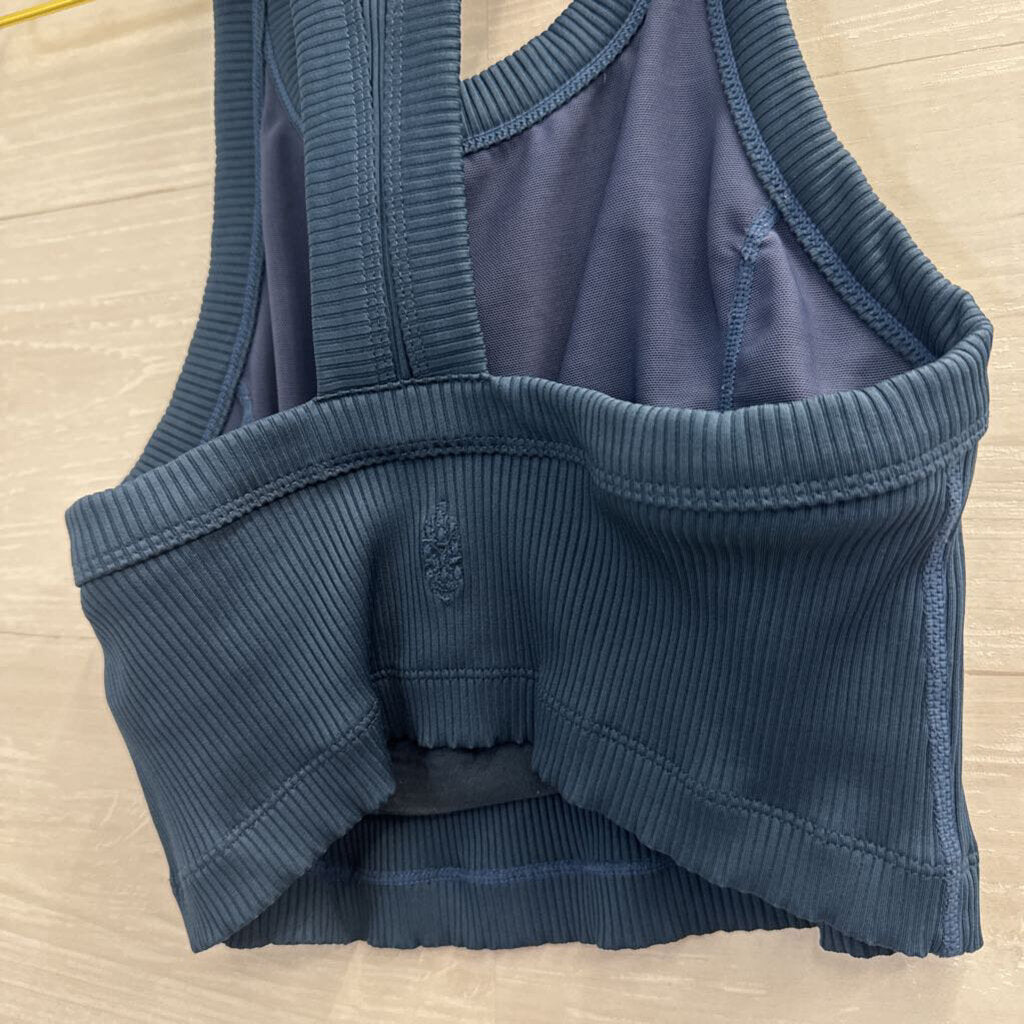 FP Movement Blue Ribbed Cropped Tank Top Medium