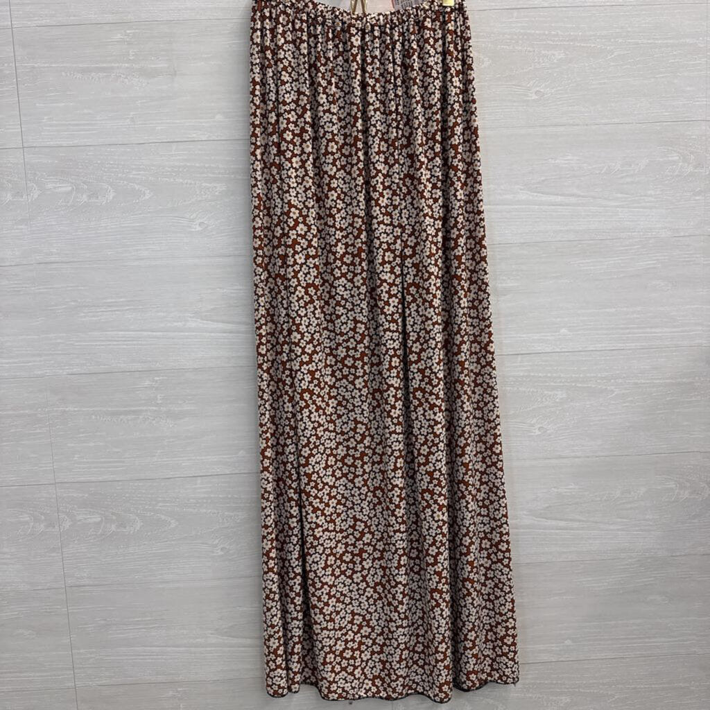 Brown/ White Flower Print Maxi Skirt Medium
