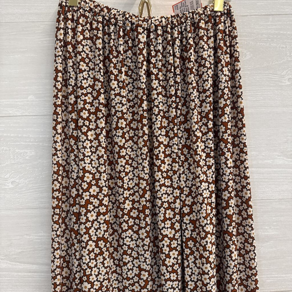 Brown/ White Flower Print Maxi Skirt Medium