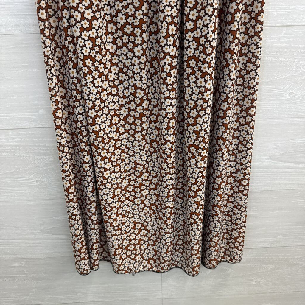 Brown/ White Flower Print Maxi Skirt Medium