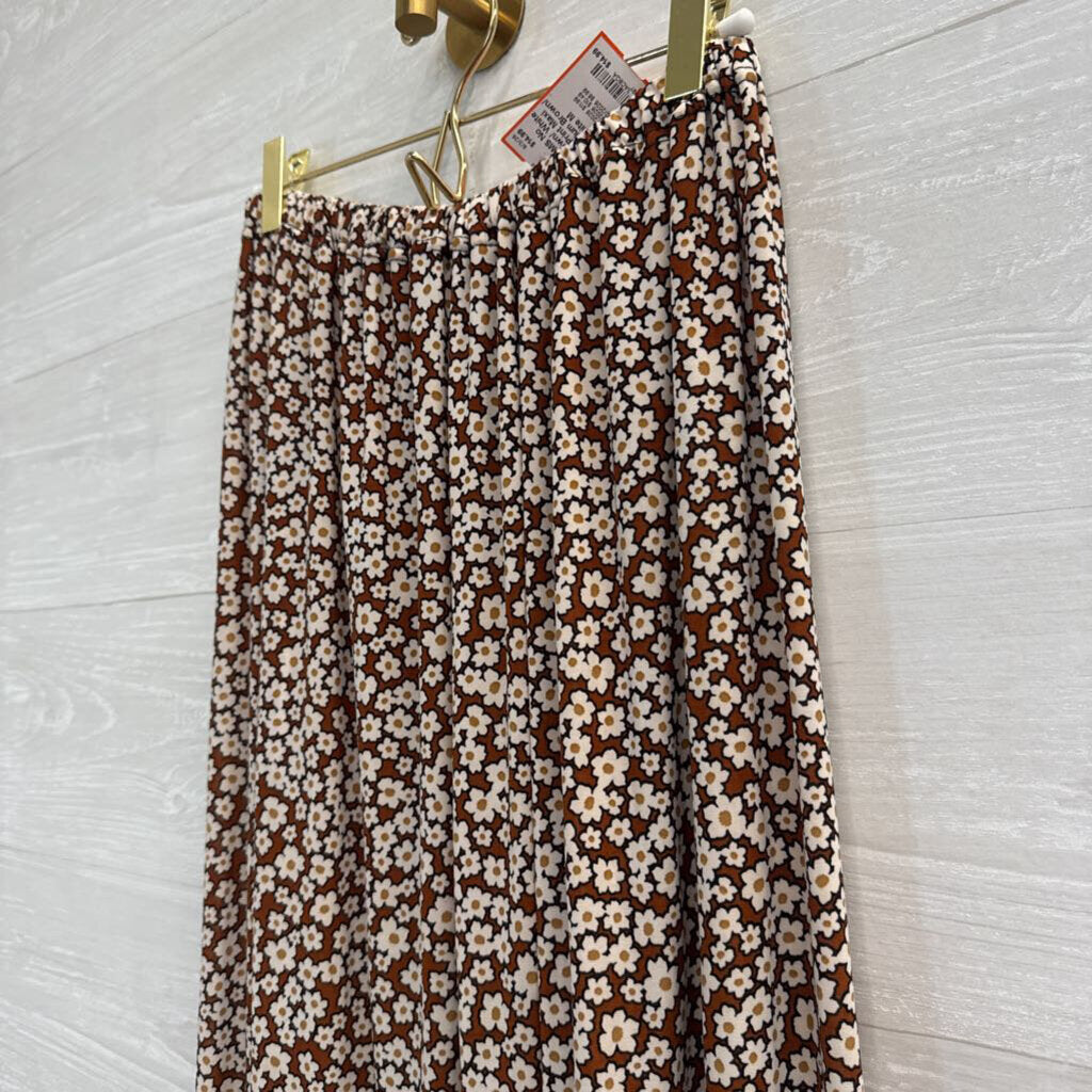 Brown/ White Flower Print Maxi Skirt Medium