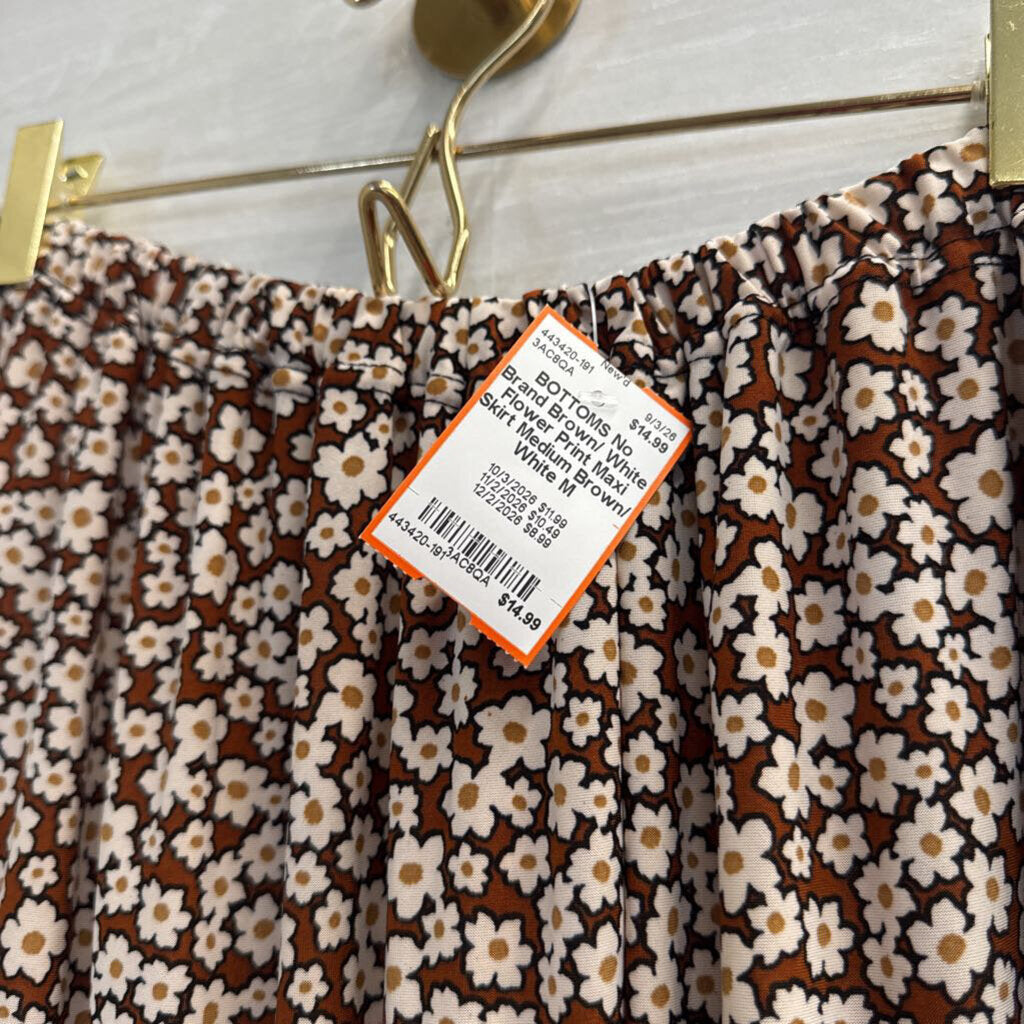 Brown/ White Flower Print Maxi Skirt Medium