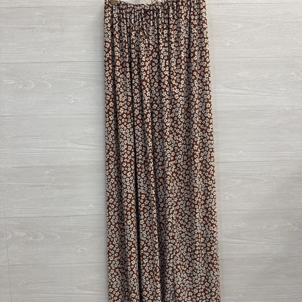 Brown/ White Flower Print Maxi Skirt Medium