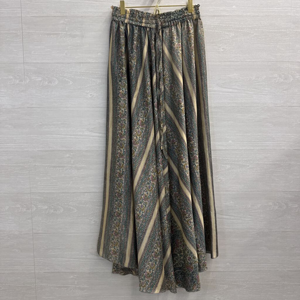 Cream/ Blue Print Unlined Maxi Skirt 2