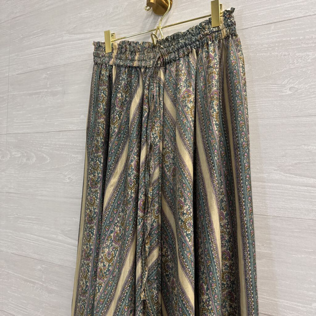 Cream/ Blue Print Unlined Maxi Skirt 2