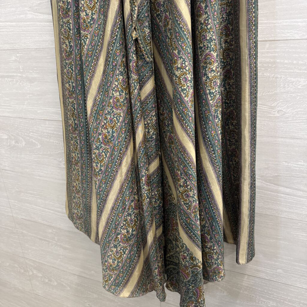 Cream/ Blue Print Unlined Maxi Skirt 2